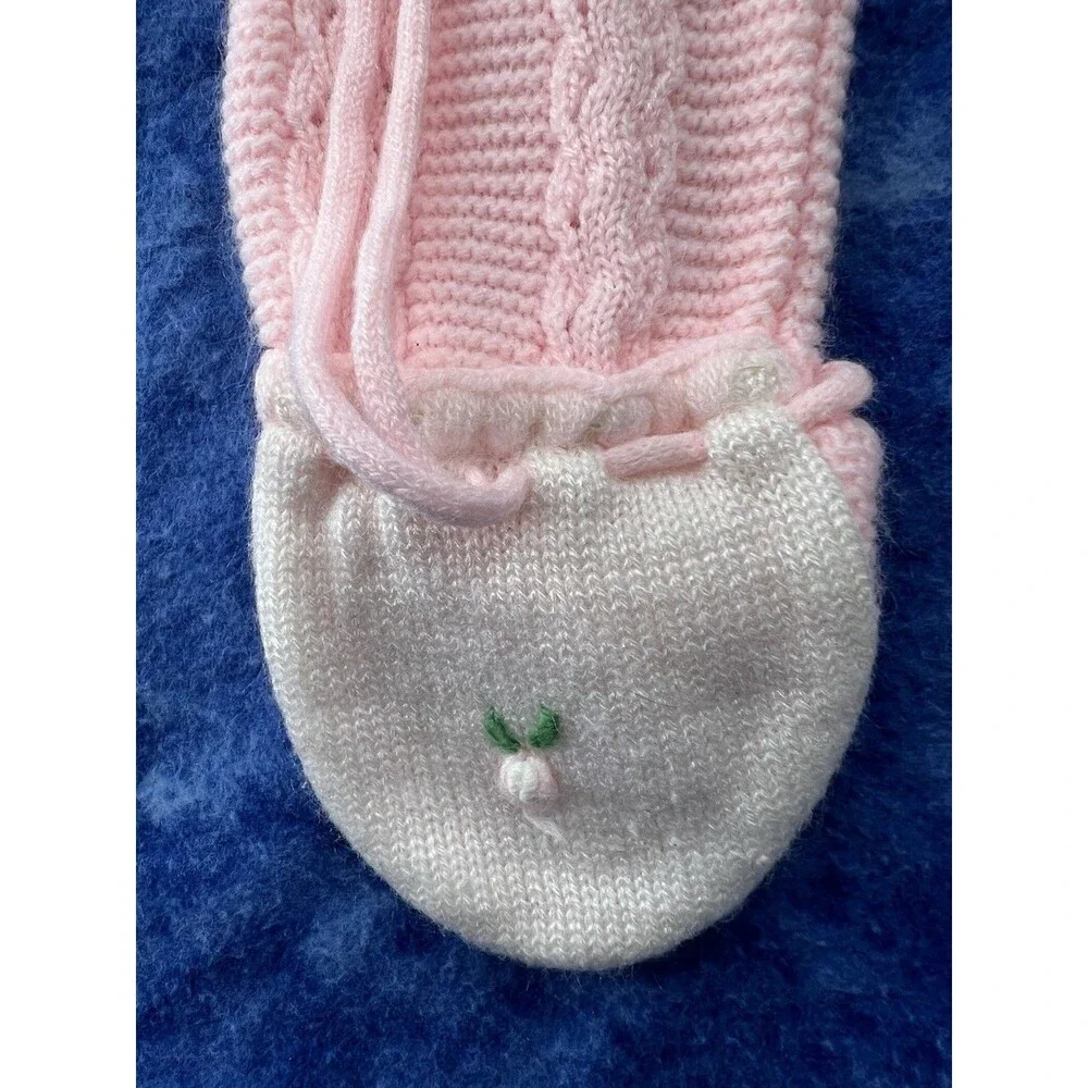 Vintage Petit Jouet Pink Baby Girls 2pc Footed Romper/Bib Flowers Size 6 Months